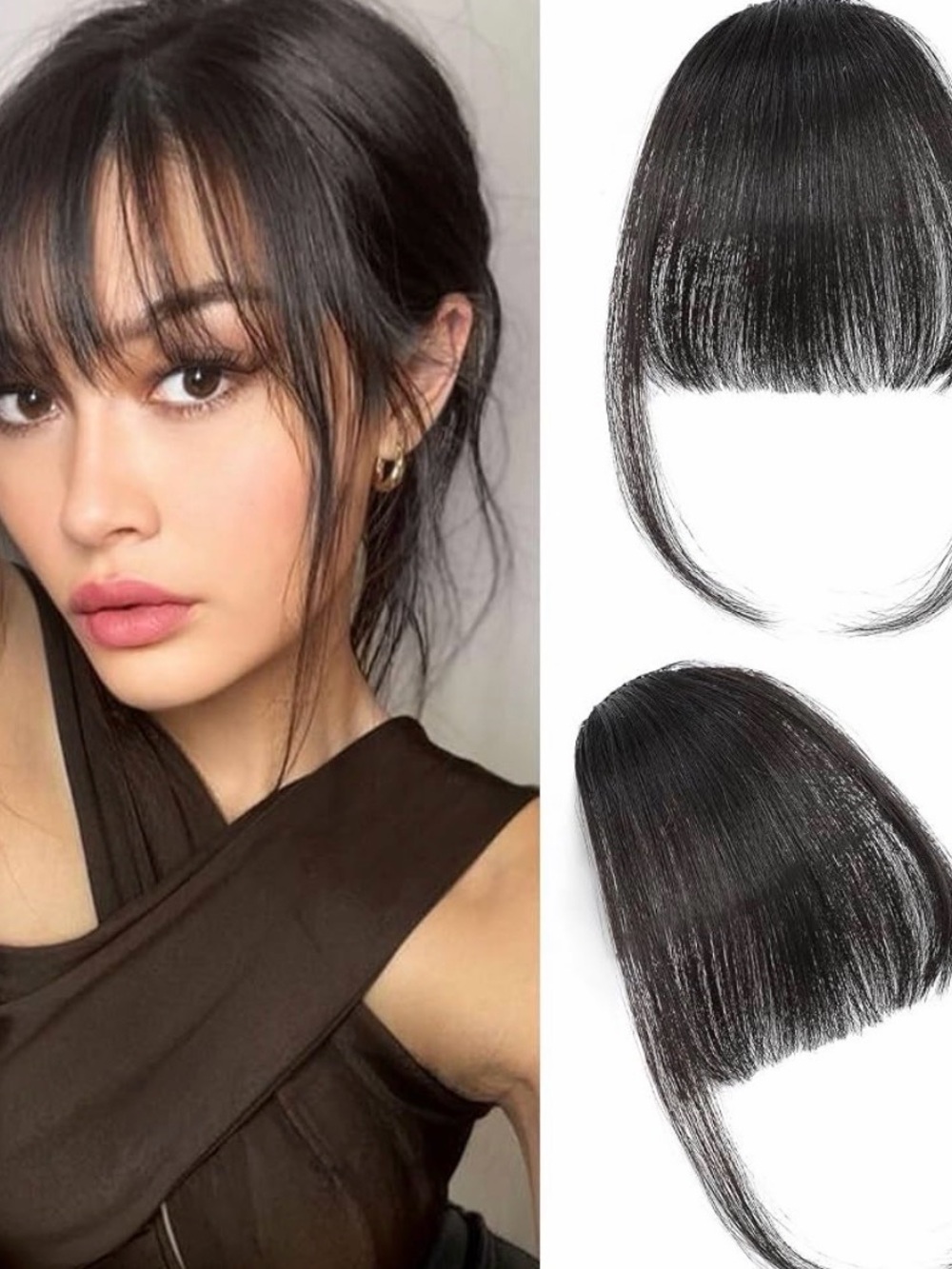 Black Clip-In Human Hair Bangs - Natural Straight
